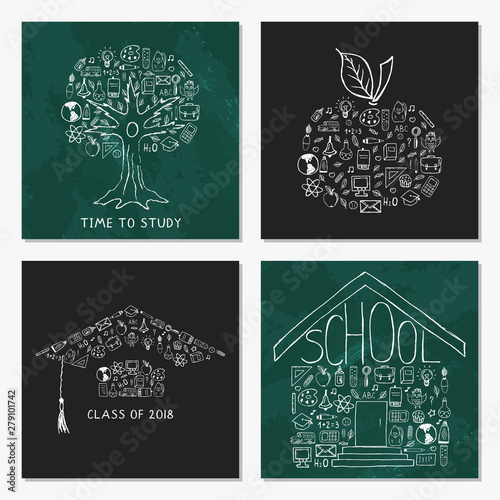 Set of school chalk icon ca...