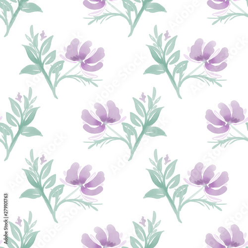 Seamless pattern with cute flower on white background.