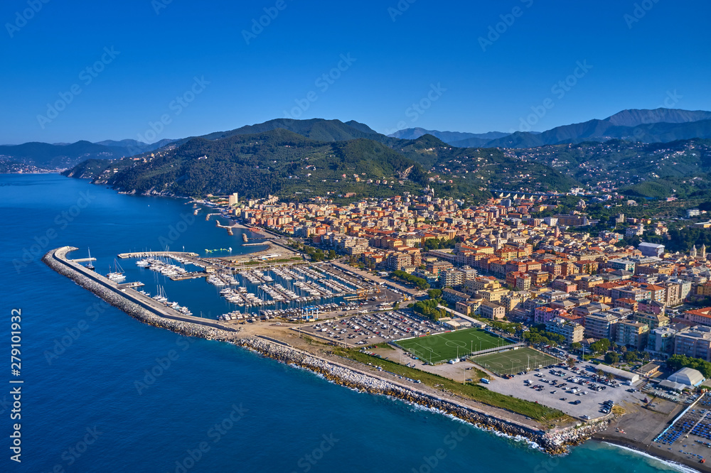 Aerial photography with drone. The resort town of Chiavari Genoa, Italy.