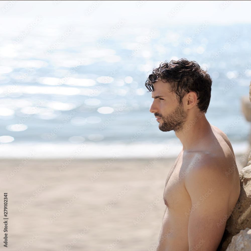 Young handsome guy with mustache and beard, profile portrait Young handsome guy with mustache and beard, profile portrait