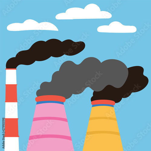 Ecological disasters. Air pollution emissions from manufacturing plants. Exhaust emissions. Vector editable file eps 10