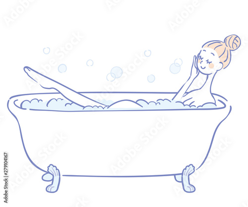 泡風呂に入る女性のイラスト