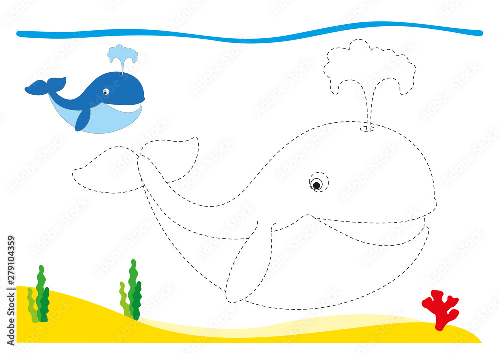 drawing printable worksheets for preschool kids connect the dots on the figures then color illustration with little whale stock illustration adobe stock