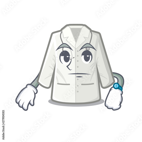 Waiting doctor coat hanging on cartoon wall