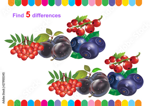illustration  children s puzzle  educational game. Find 5 differences. For younger children. Cartoon characters.