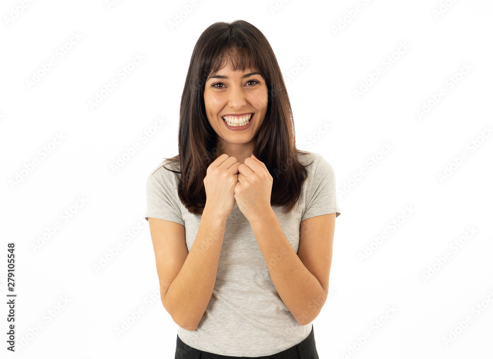 Close up portrait of surprised and happy woman celebrating victory and winning lottery Close up portrait of surprised and happy woman celebrating victory and winning lottery