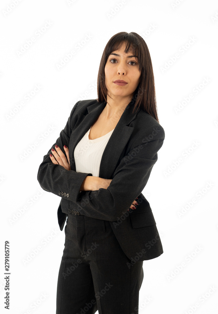 Portrait of a serious confident business woman looking straight. Isolated on white background Portrait of a serious confident business woman looking straight. Isolated on white background