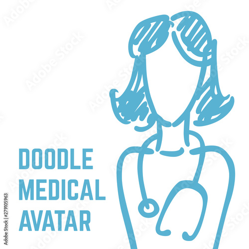 A vector doodle medical avatar of a doctor or a nurse. A square template for a flyer, poster design