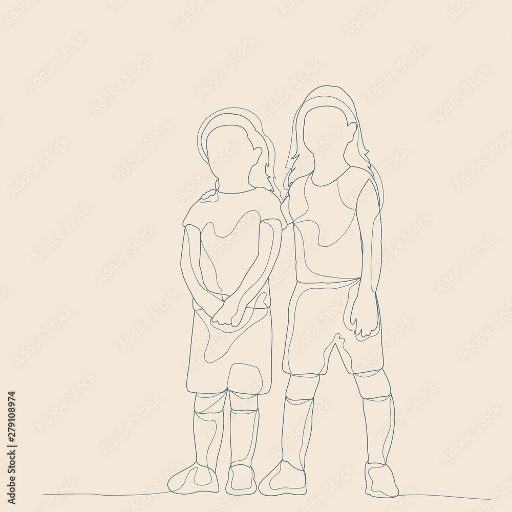 sketch of a child with lines, on a beige background, children friends sketch of a child with lines, on a beige background, children friends