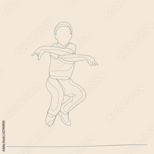 vector  isolated  sketch of a child with lines  on a beige background  a boy jumping