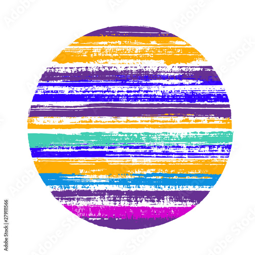 Abrupt circle vector geometric shape with striped texture of paint horizontal lines.