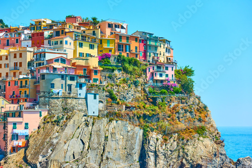 Houses on the rocky coast in Manarola in Cinque Terre