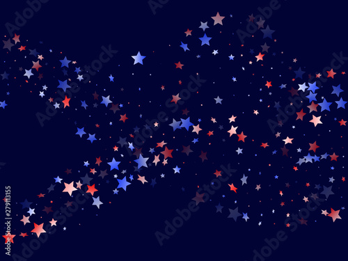 Fototapeta Naklejka Na Ścianę i Meble -  Flying red blue white star sparkles vector american patriotic background.