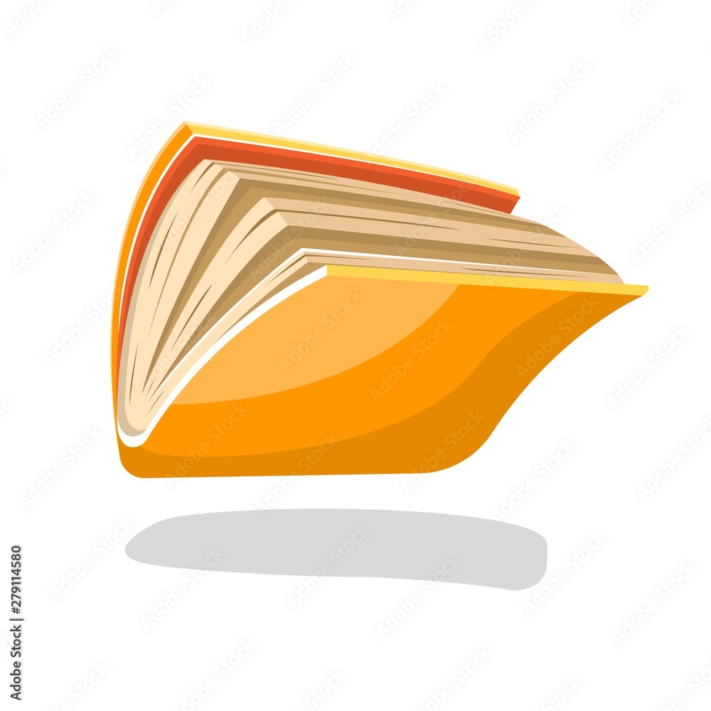 Semiopened yellow book or copybook in paperback falling down or flying.  Vector cartoon illustration for reading group, library, educational,  publishing, bookish projects isolated on white. Stock Vector | Adobe Stock