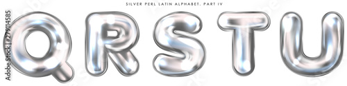Silver perl foil inflated alphabet symbols, isolated letters Q-R-S-T-U