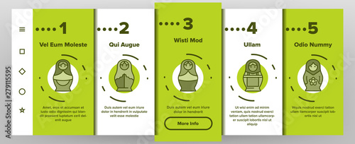 Matryoshka Toy Vector Onboarding Mobile App Page Screen. Matryoshka, Traditional Russian Decorative Souvenir Linear Pictograms. Matrioshka, Handcrafted Wooden Dolls in Ethnic Costumes