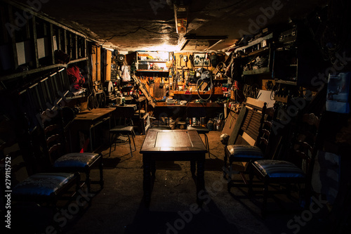 Rustic and retro garage full with tools