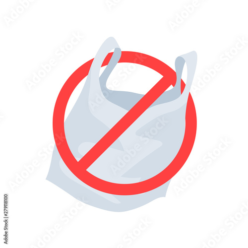 Stop plastic pollution sign with shopping bag.