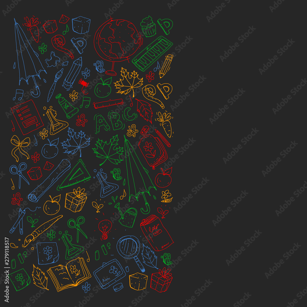 Back to school vector pattern. Education icons for children.