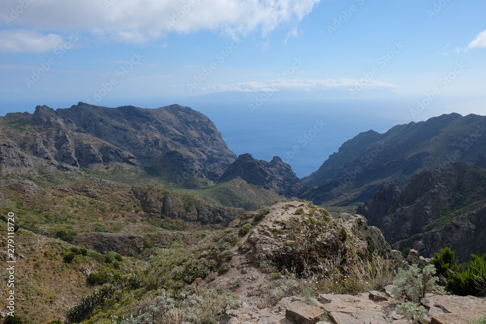 Green mountain cliffs with sea on the background (Tenerife - SPAIN)