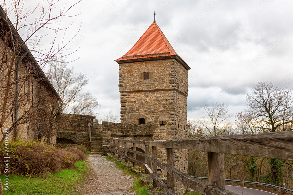fortress wall in the city of Rothenburg ob der Tauber, Bavaria, Germany