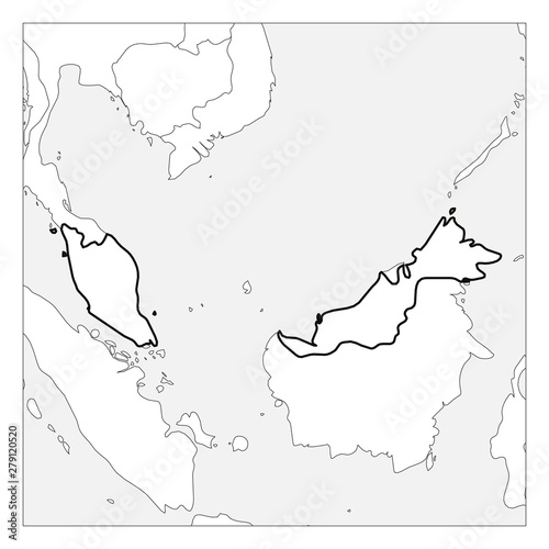 Map Of Malaysia Black Thick Outline Highlighted With Neighbor Countries Stock Vector Adobe Stock