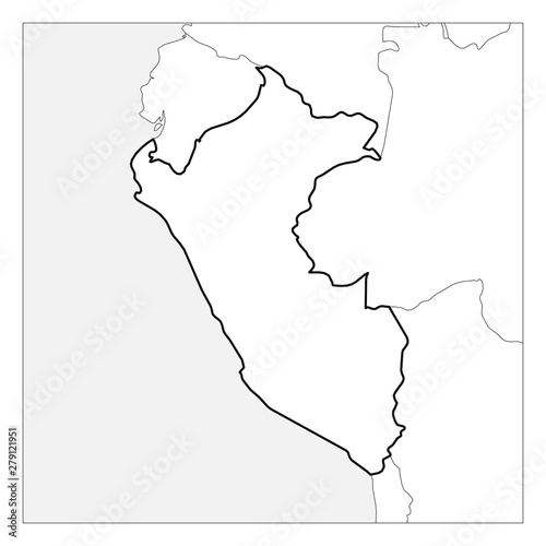 Map of Peru black thick outline highlighted with neighbor countries