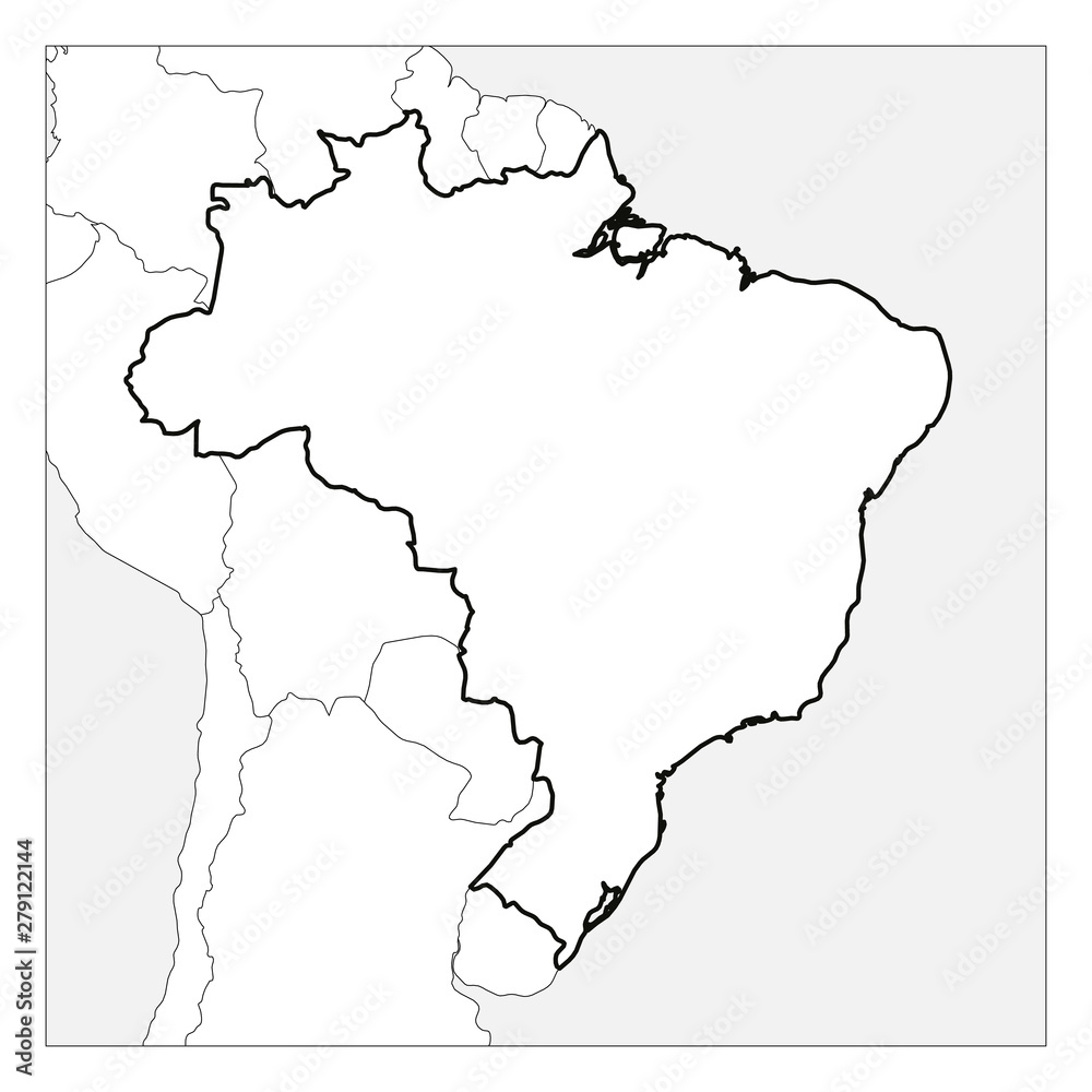 Map of Brazil black thick outline highlighted with neighbor countries