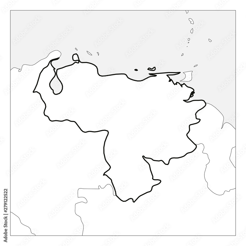 Map of Venezuela black thick outline highlighted with neighbor countries