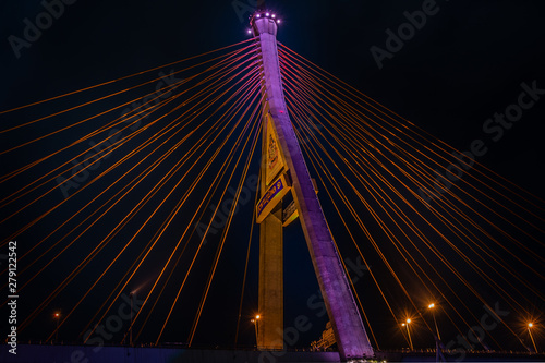 Fototapeta Naklejka Na Ścianę i Meble -  Part of suspension bridge, pattern of wire rope at suspension Bhumibol bridge.