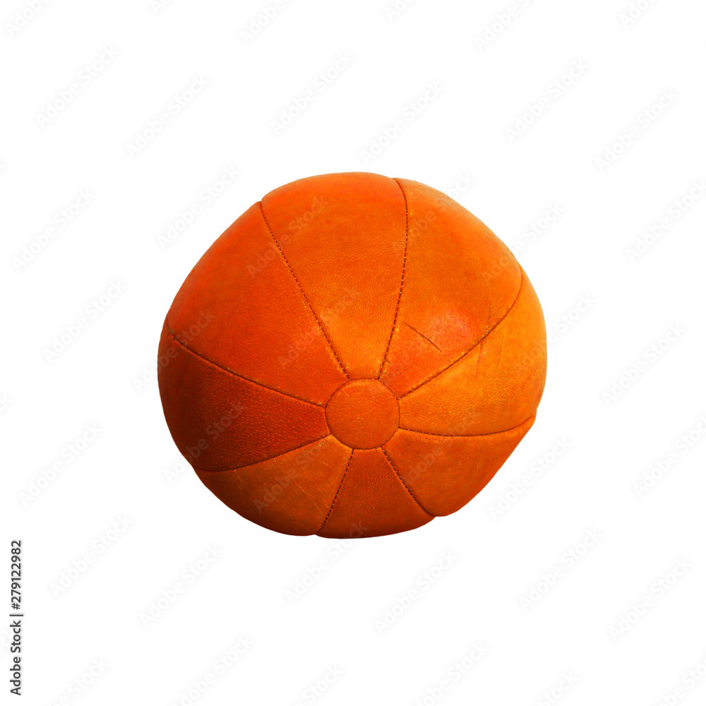 Obraz premium Old red leather ball isolated on white background. Rufous ball