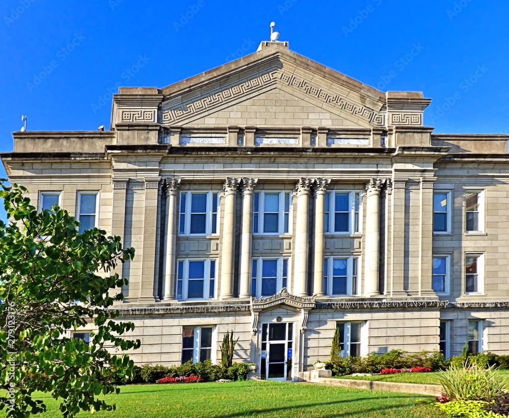 Creek County courthouse front view Route 66 downtown Sapulpa Oklahoma. Historic Example of neoclassical architecture. Small town USA