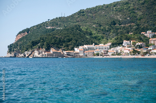 Beautiful view of the coastal resort town of Petrovac in Montenegro.