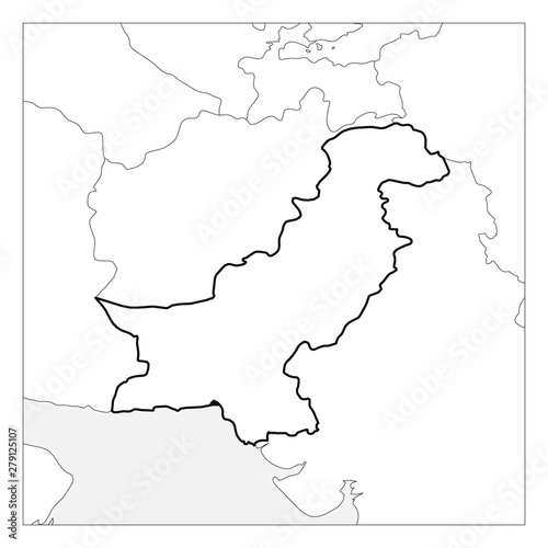 Map of Pakistan black thick outline highlighted with neighbor countries