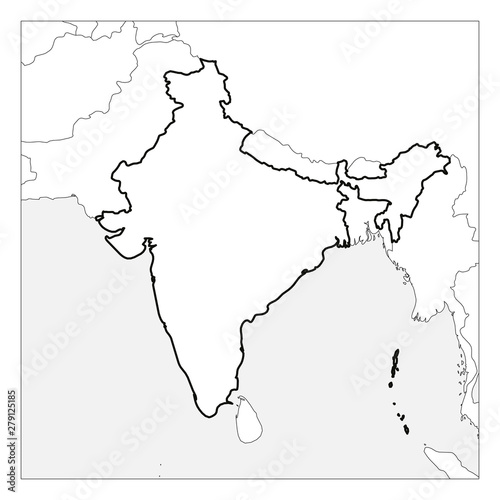 Map of India black thick outline highlighted with neighbor countries