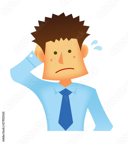 Embarrassed businessman vector illustration (Young asian businessman)