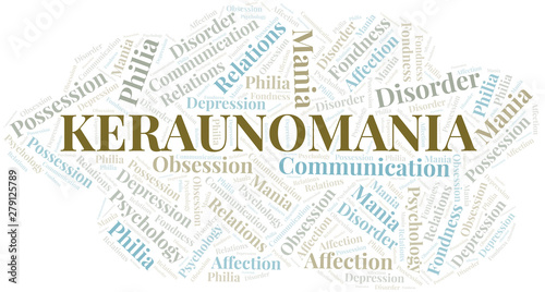 Keraunomania word cloud. Type of mania, made with text only.