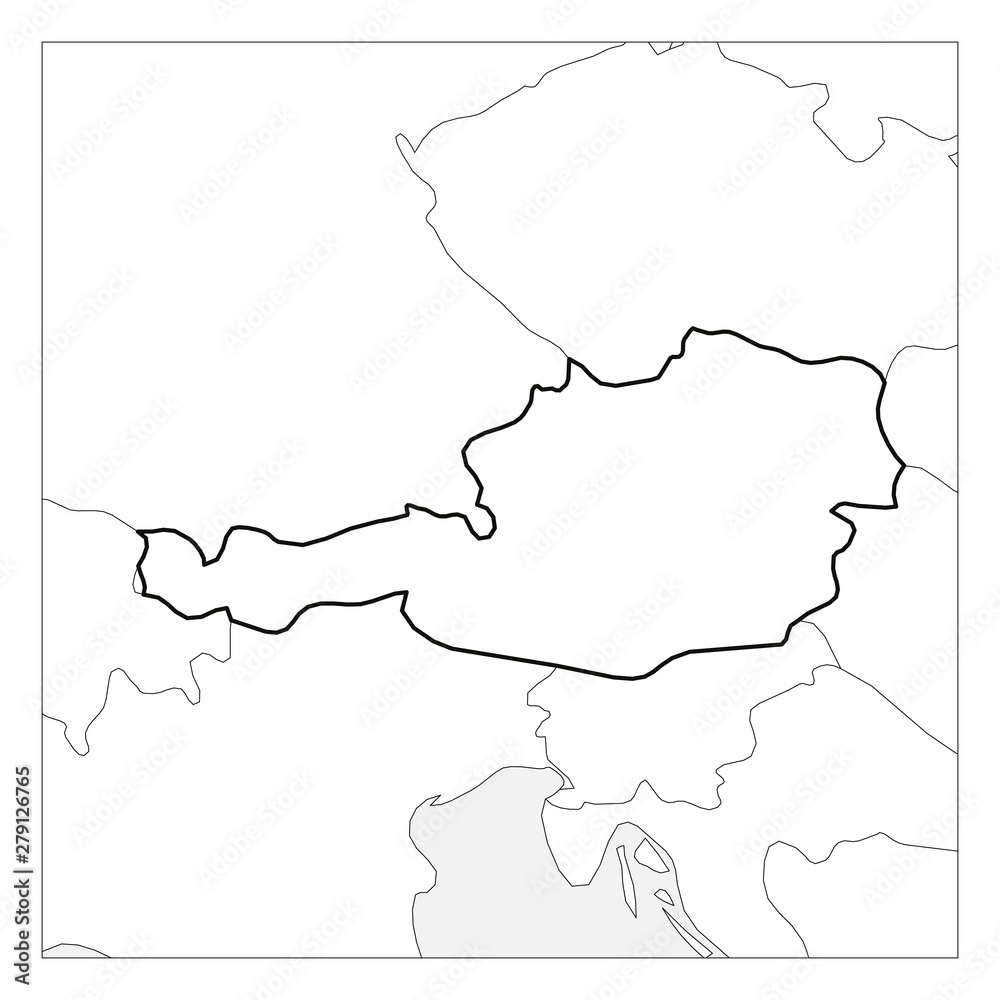 Map of Austria black thick outline highlighted with neighbor countries Map of Austria black thick outline highlighted with neighbor countries