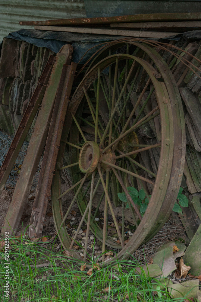 Vosges France countryside. Rusty wheel Vosges France countryside. Rusty wheel