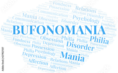 Bufonomania word cloud. Type of mania, made with text only.