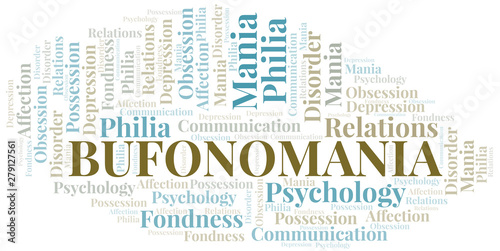 Bufonomania word cloud. Type of mania, made with text only.