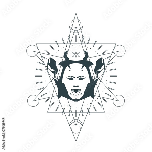 Mystical geometry symbol. Linear alchemy, occult, philosophical sign. For music album cover, poster, sacramental design. Astrology and religion concept.