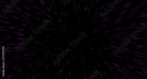 Abstract hyperspace, moving purple lights. Continuously approaching and gradually accelerating.