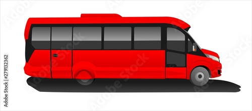 Red Bus, Side view. Tourist bus. Sightseeing bus. Modern flat Vector illustration on white background.
