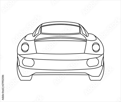 Outline Car Coloring Book For kids and adults. Fast Racing Car, Rear view. Modern flat Vector illustration on white background.