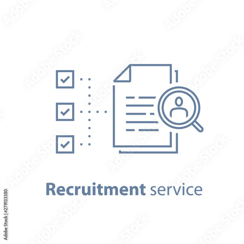 Human resources, choose candidate, recruitment service, fill vacancy, employment concept, application form review, staff search