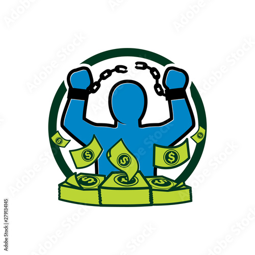 Freedom financial from chain ties. Vector logo illustration image.