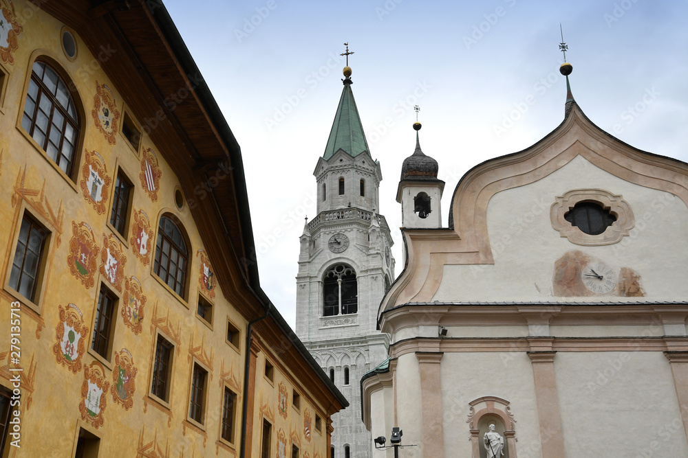 The Church of Cortina d'Ampezzo (Sesto Dolomites). Veneto Italy, Europe.