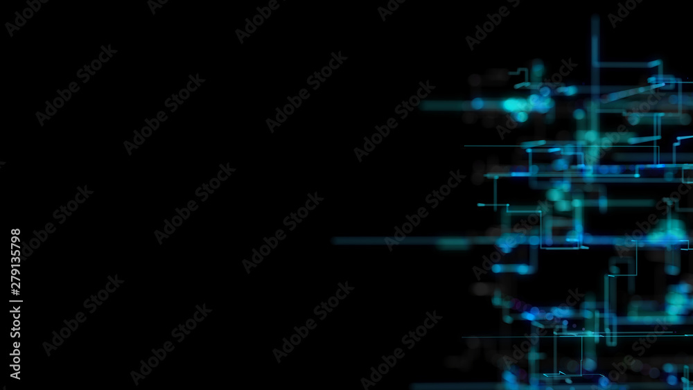 3D illustration, 3D rendering, abstract geometric background, Blue Line and Bokeh technology, architectural design chart, Big Data connection 3D illustration, 3D rendering, abstract geometric background, Blue Line and Bokeh technology, architectural design chart, Big Data connection