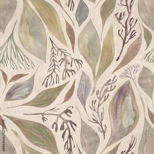 Wallpaper Mural Seamless watercolor pattern with autumn leaves and twigs.  Watercolor Botanical background. Background for textile, paper and other print and web projects. Torontodigital.ca
